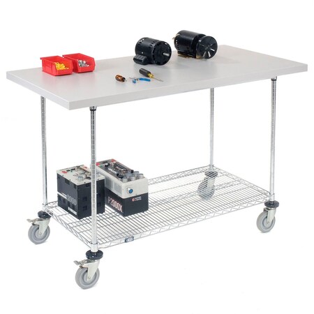 Global Industrial Chrome Wire Mobile Workbench, 60 x 30in, Laminate Square Edge 252322